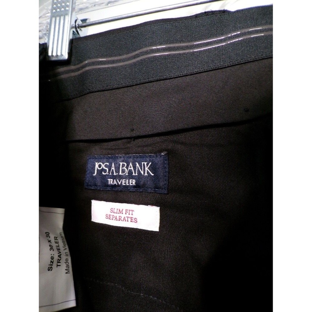 Jos A Bank Traveler Men's Slim Fit Dress Pants Black 30x30 Flat Front - Picture 3 of 6